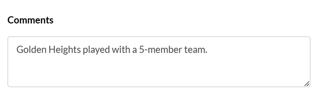 match centre comments field