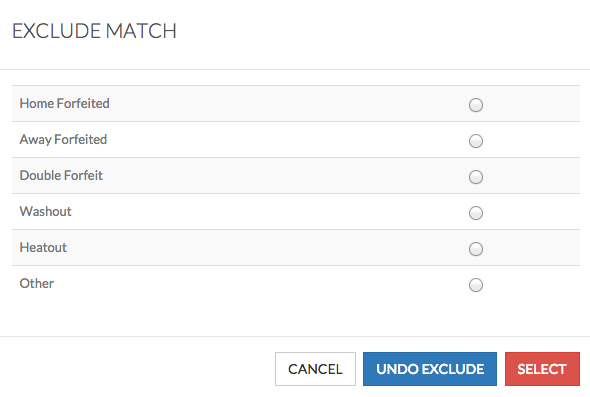choose reason for match not played